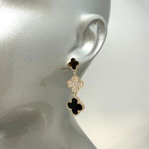 😍NEW Clover Release 2026 Gold &Blk Onyx CZ Clover Earring